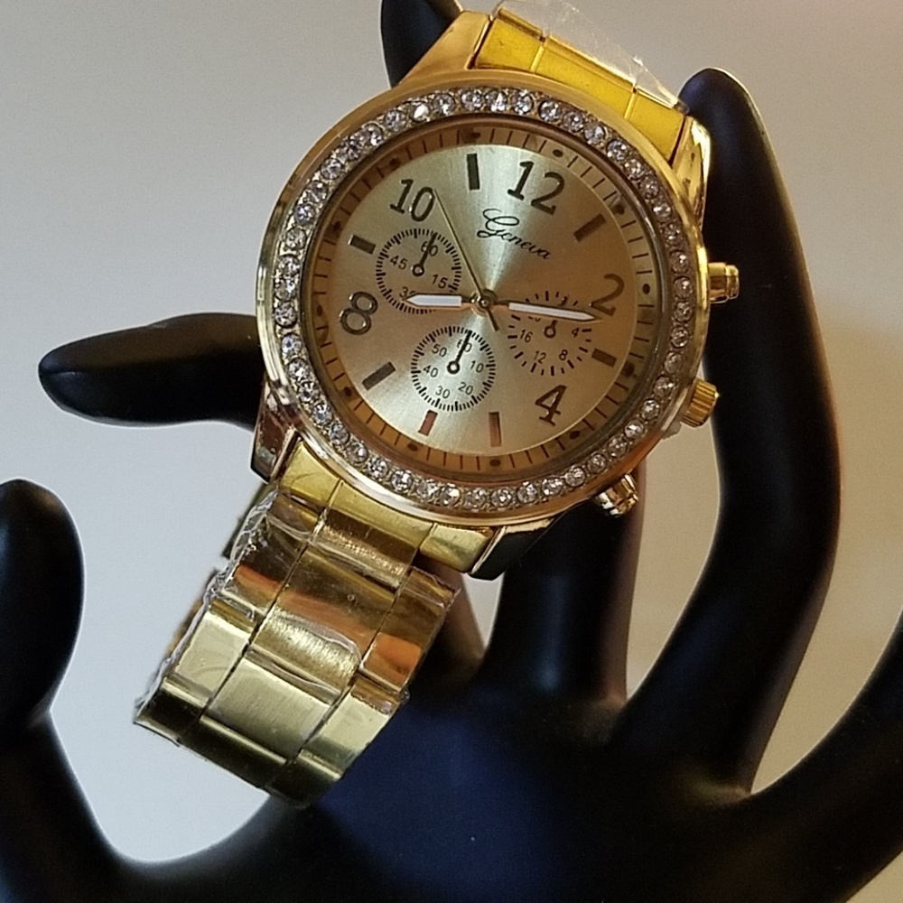Geneva Gold Rhinestone Bracelet Band 9"